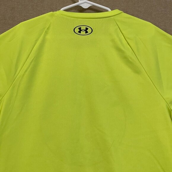 Under Armour Shirt Boy's Large Bright Yellow Heat Gear Graphic Short Sleeves - Picture 9 of 12